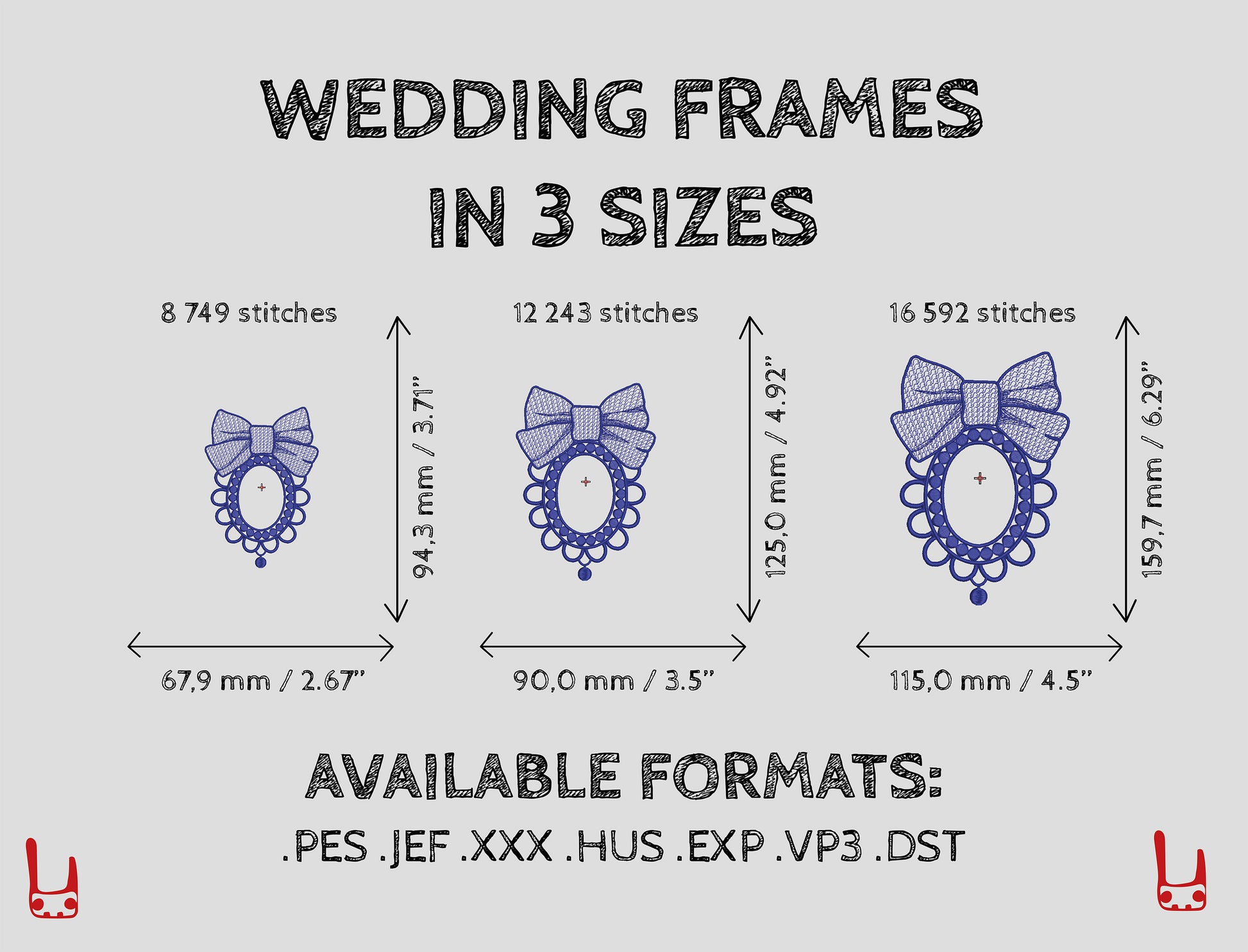 Decorative linen frame with bow – simple machine embroidery in hoop size chart