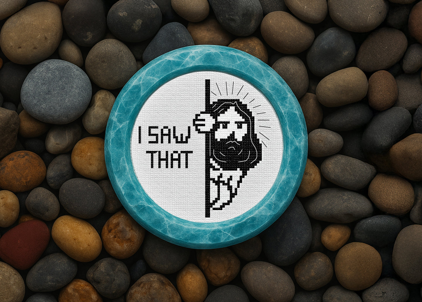 Funny Jesus Cross-Stitch Pattern – I Saw That Design | Modern Religious Humor Embroidery for Home Decor Gift