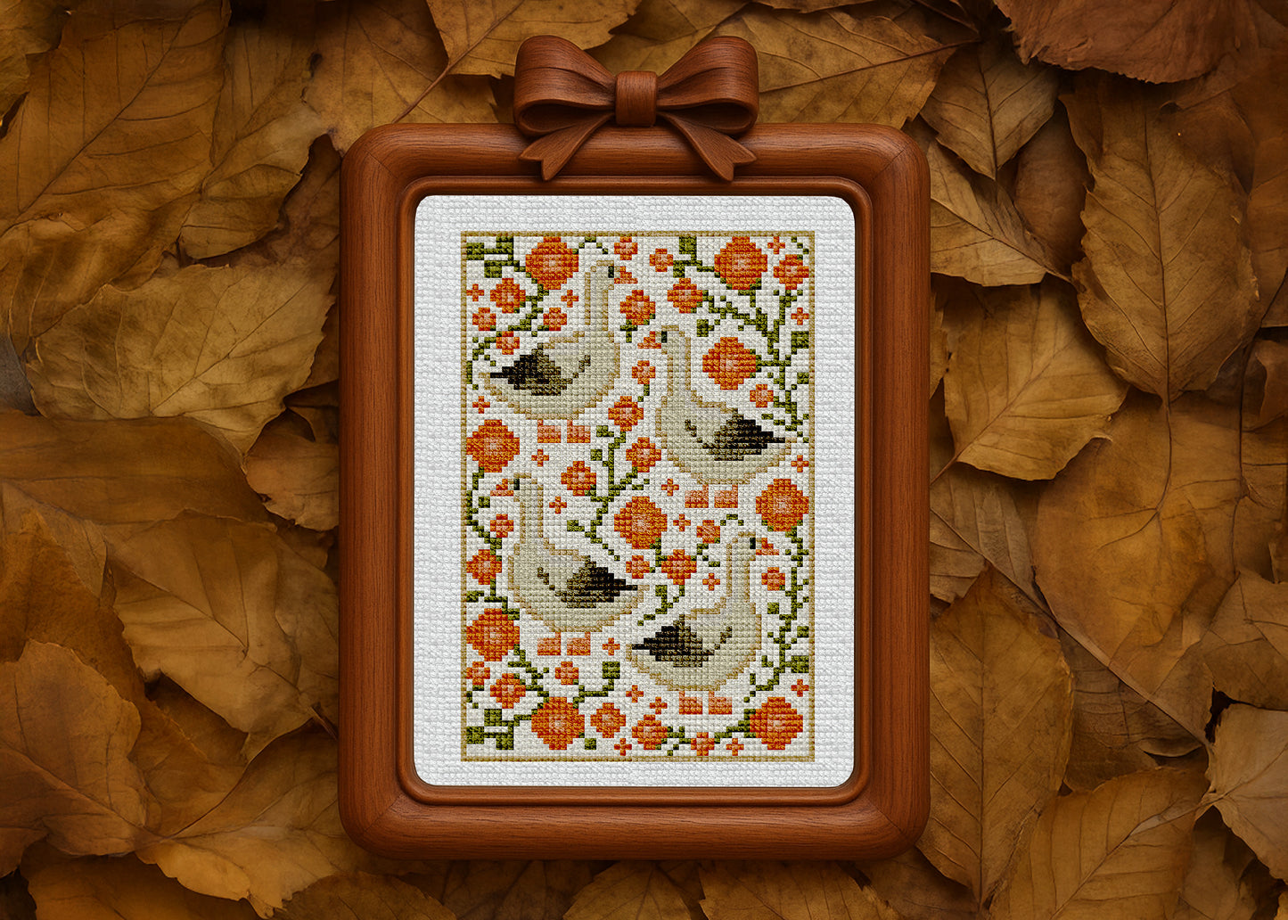 Warm fall cross-stitch art for rustic and cozy home decor