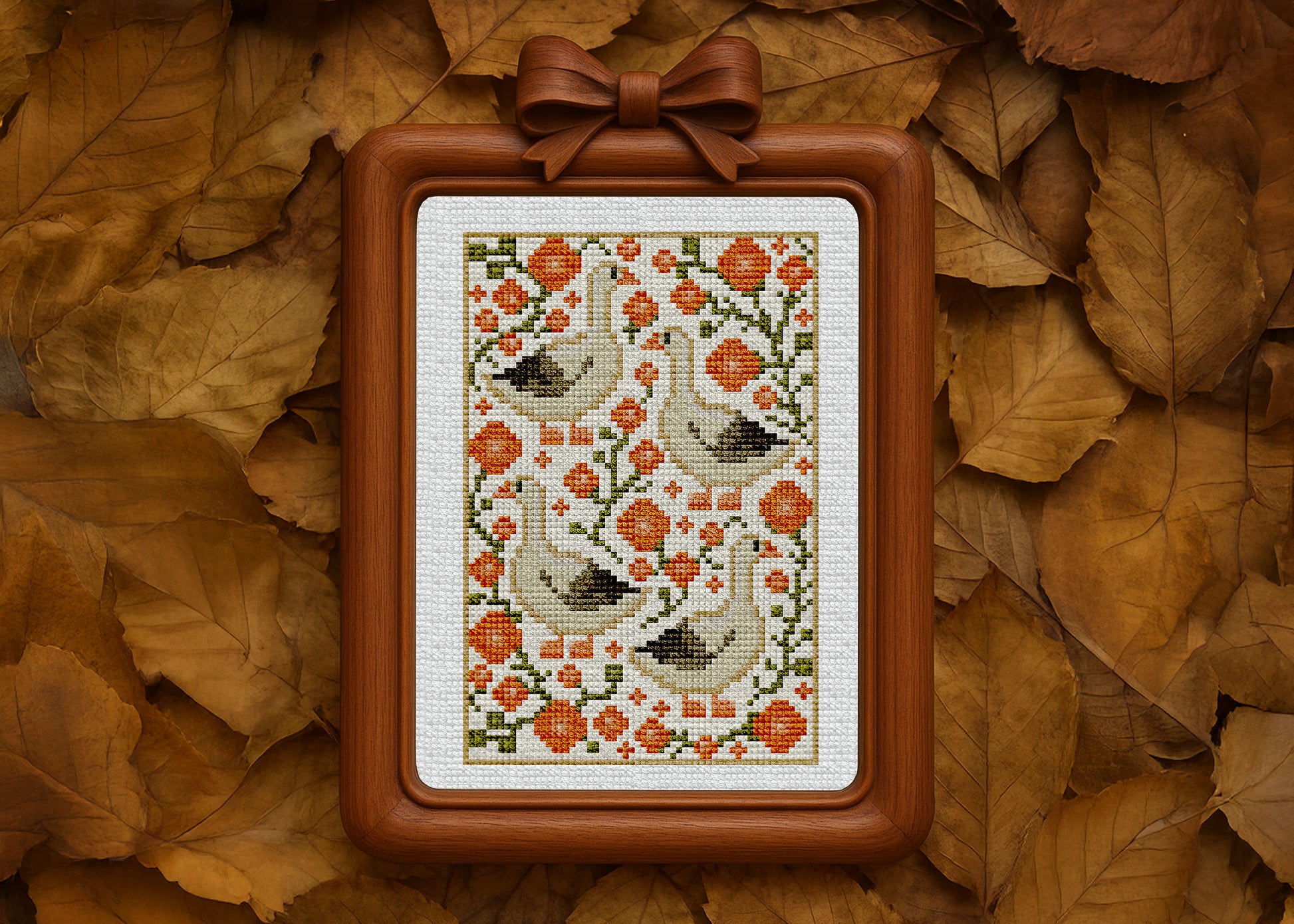 Warm fall cross-stitch art for rustic and cozy home decor
