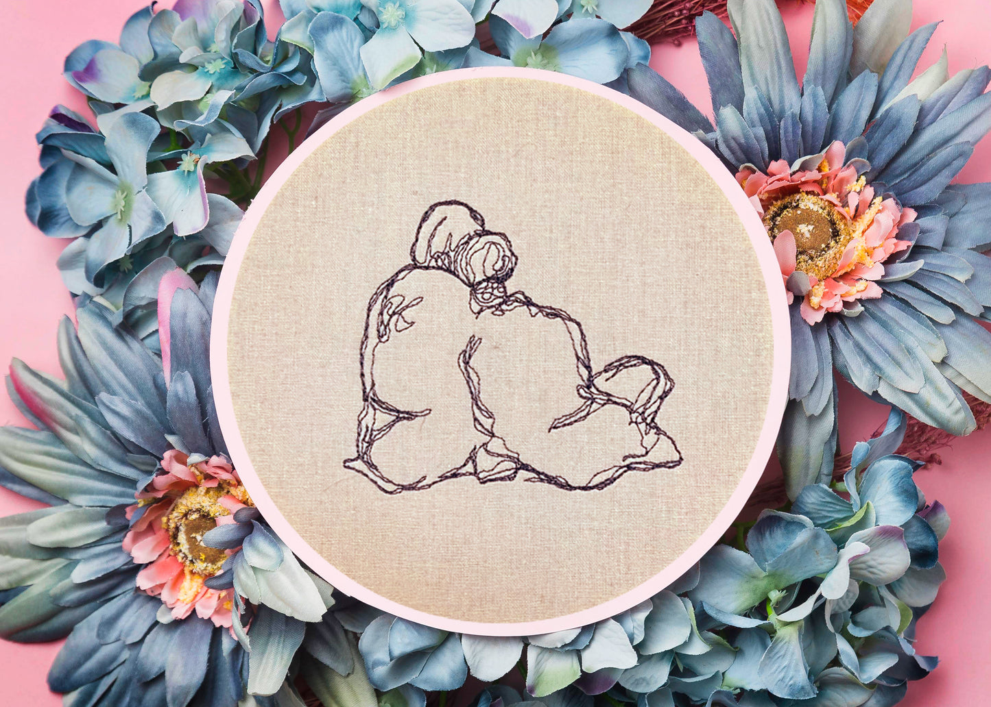 One Line Couple Machine Embroidery Design – Minimalist Romantic Outline Art | Modern Love Gift for Anniversary Decor